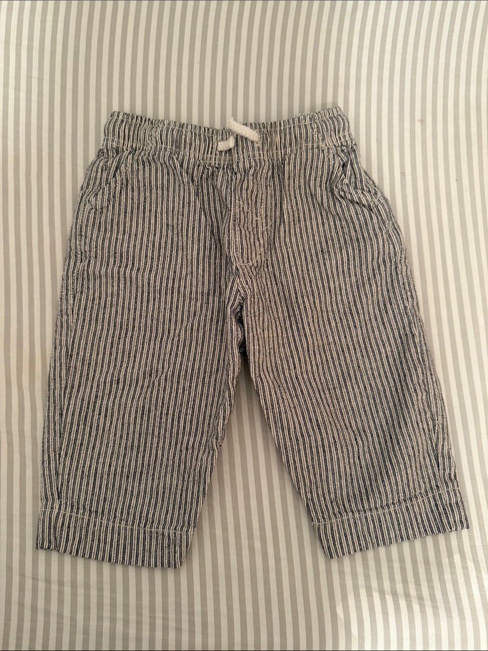 Zara Gray and White Striped Cotton Drawstring Pants Toddler Boy